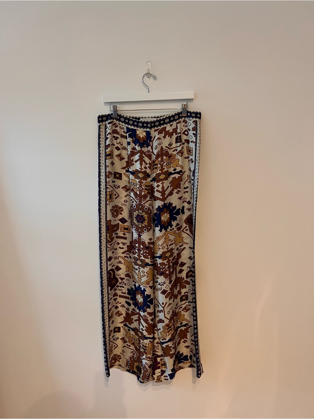 ba&sh Cream Maxi Skirt with Brown and Navy Print